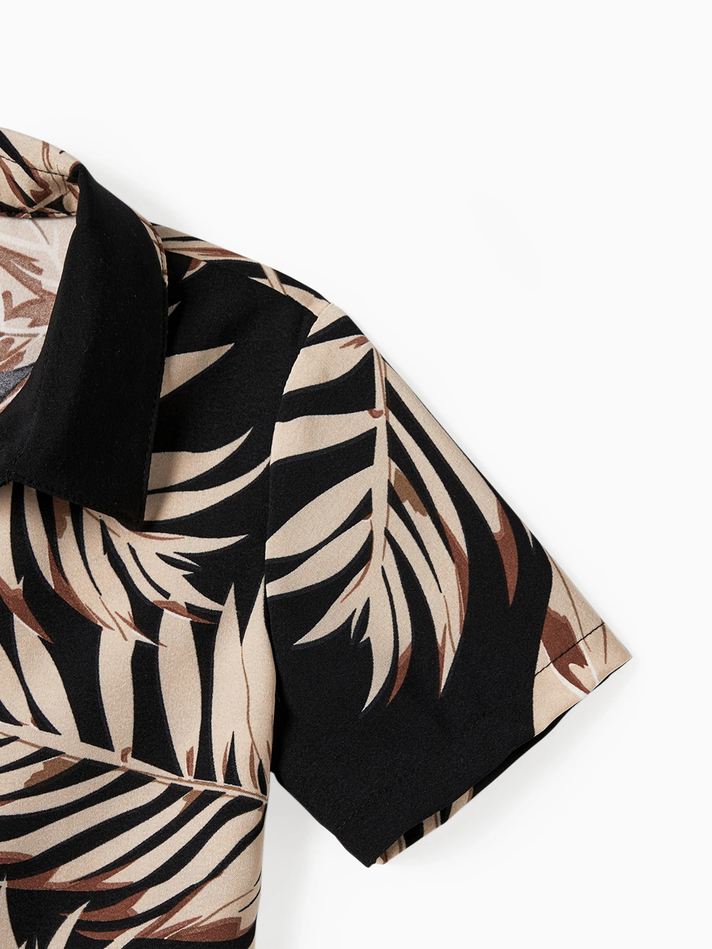 Family Matching Solid Leaf Sleeveless Halter Dresses And Short Sleeve Tops Sets Black - Image 20