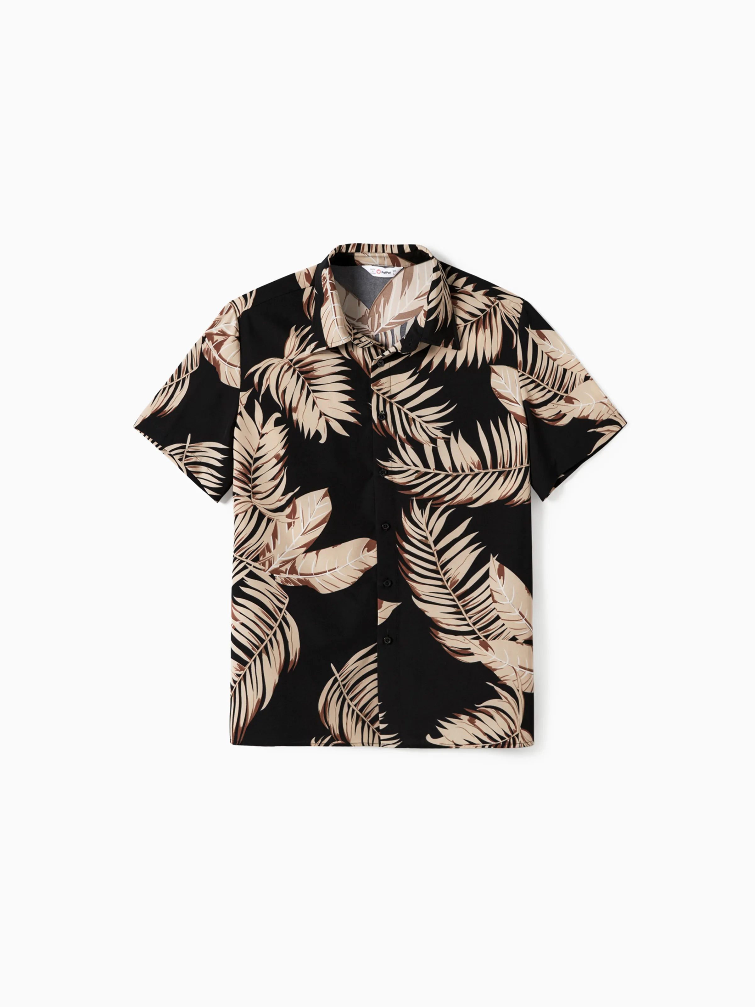 Family Matching Solid Leaf Sleeveless Halter Dresses And Short Sleeve Tops Sets Black - Image 22