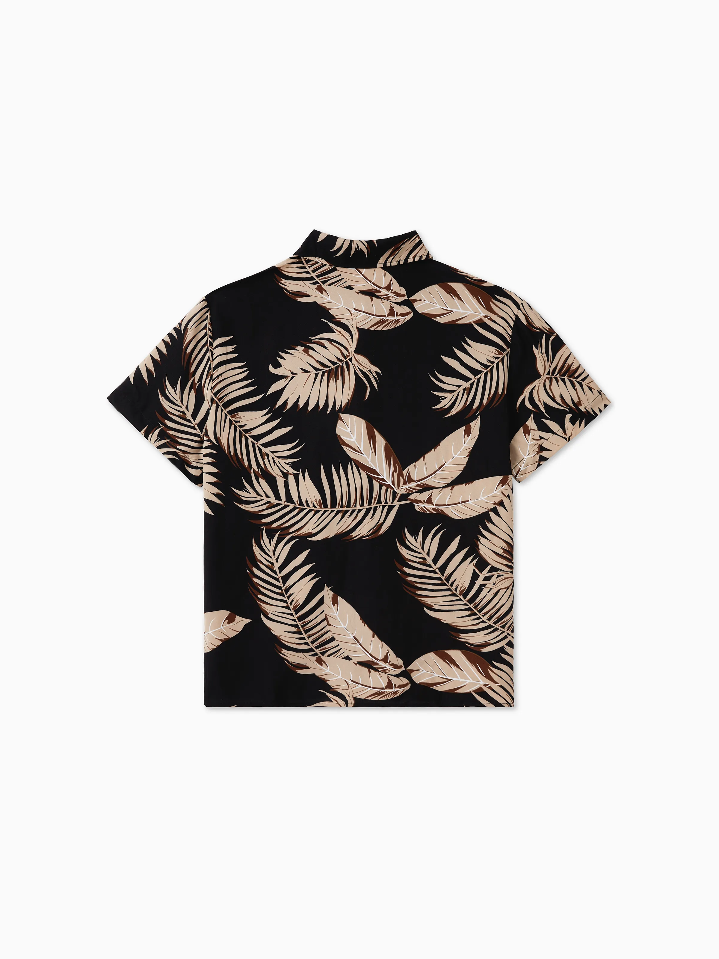 Family Matching Solid Leaf Sleeveless Halter Dresses And Short Sleeve Tops Sets Black - Image 23