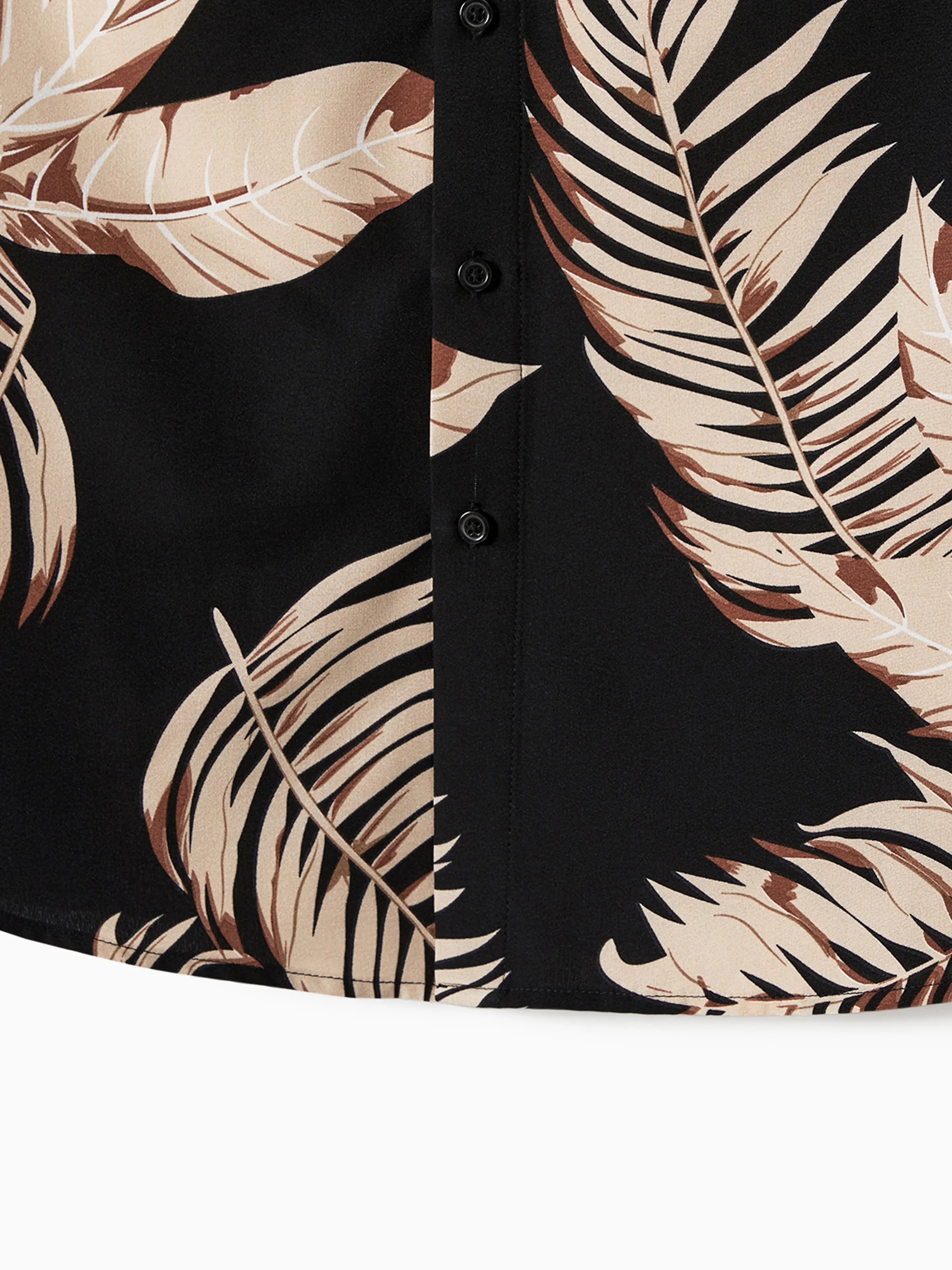 Family Matching Solid Leaf Sleeveless Halter Dresses And Short Sleeve Tops Sets Black - Image 26