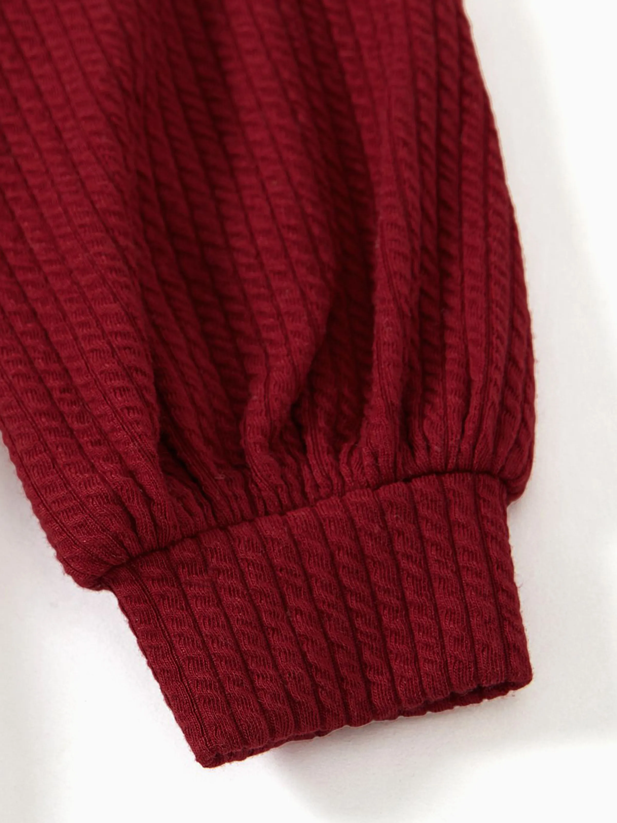 Family Matching Solid Ribbed Spliced Plaid Belted Dresses and Long-sleeve Button Up Shirts Sets MAROON - Image 10