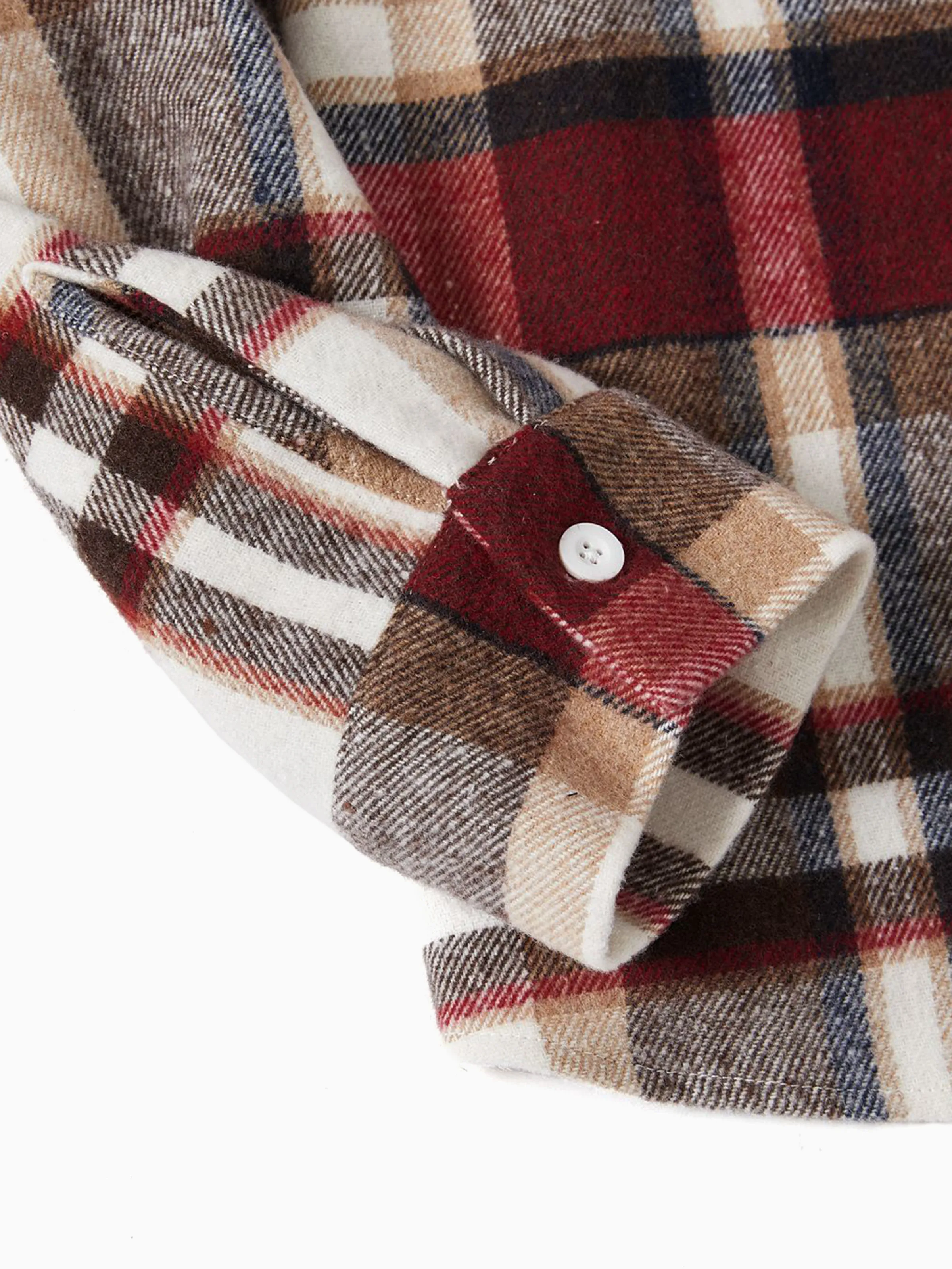 Family Matching Solid Ribbed Spliced Plaid Belted Dresses and Long-sleeve Button Up Shirts Sets MAROON - Image 18