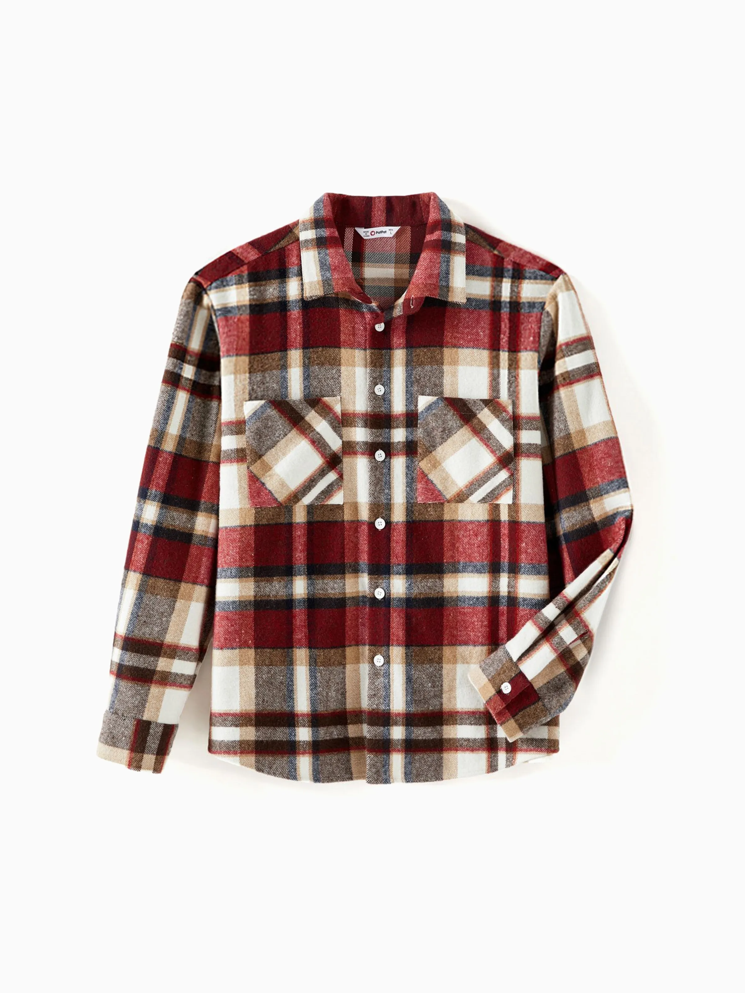 Family Matching Solid Ribbed Spliced Plaid Belted Dresses and Long-sleeve Button Up Shirts Sets MAROON - Image 20