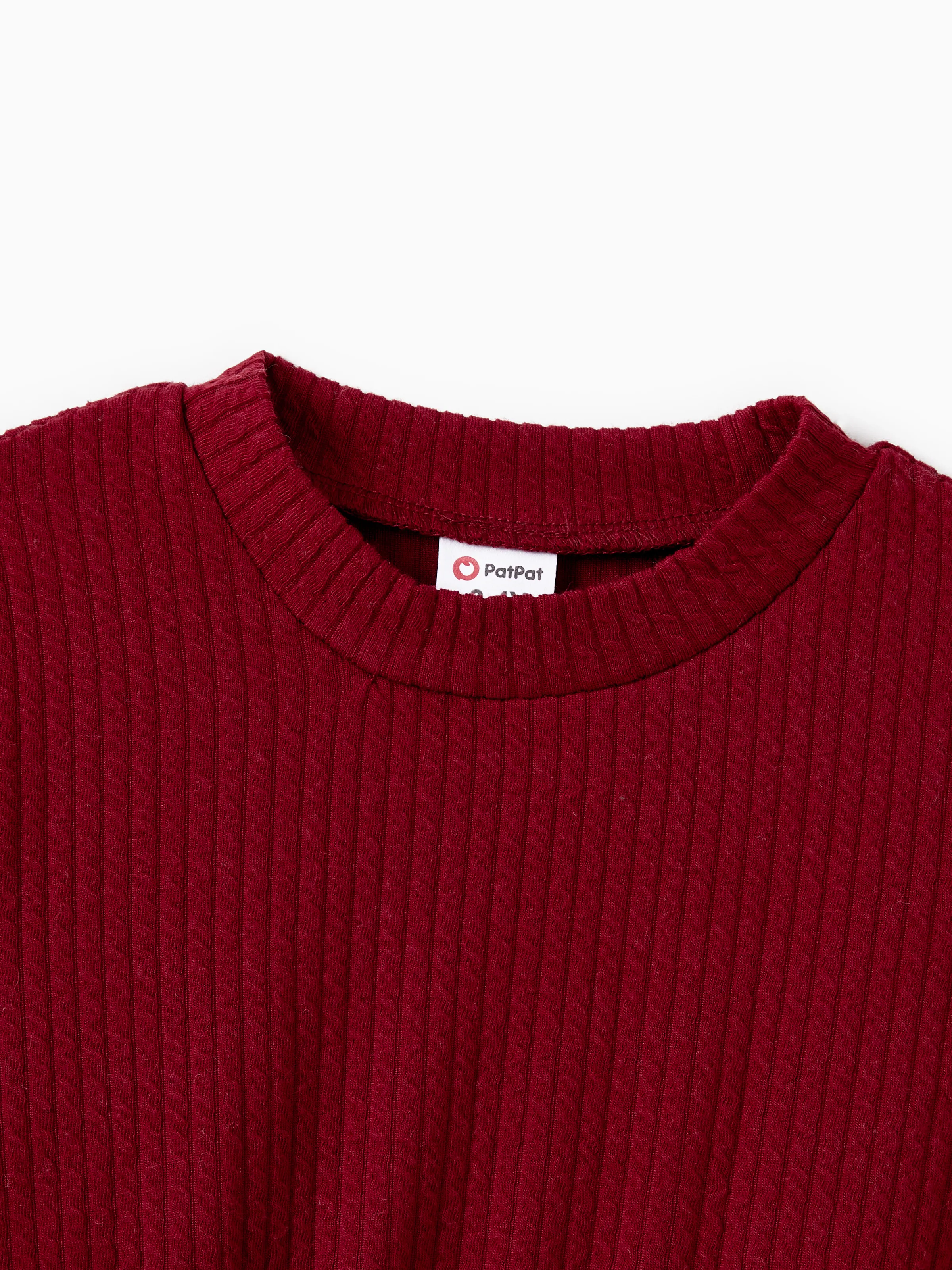 Family Matching Solid Ribbed Spliced Plaid Belted Dresses and Long-sleeve Button Up Shirts Sets MAROON - Image 8