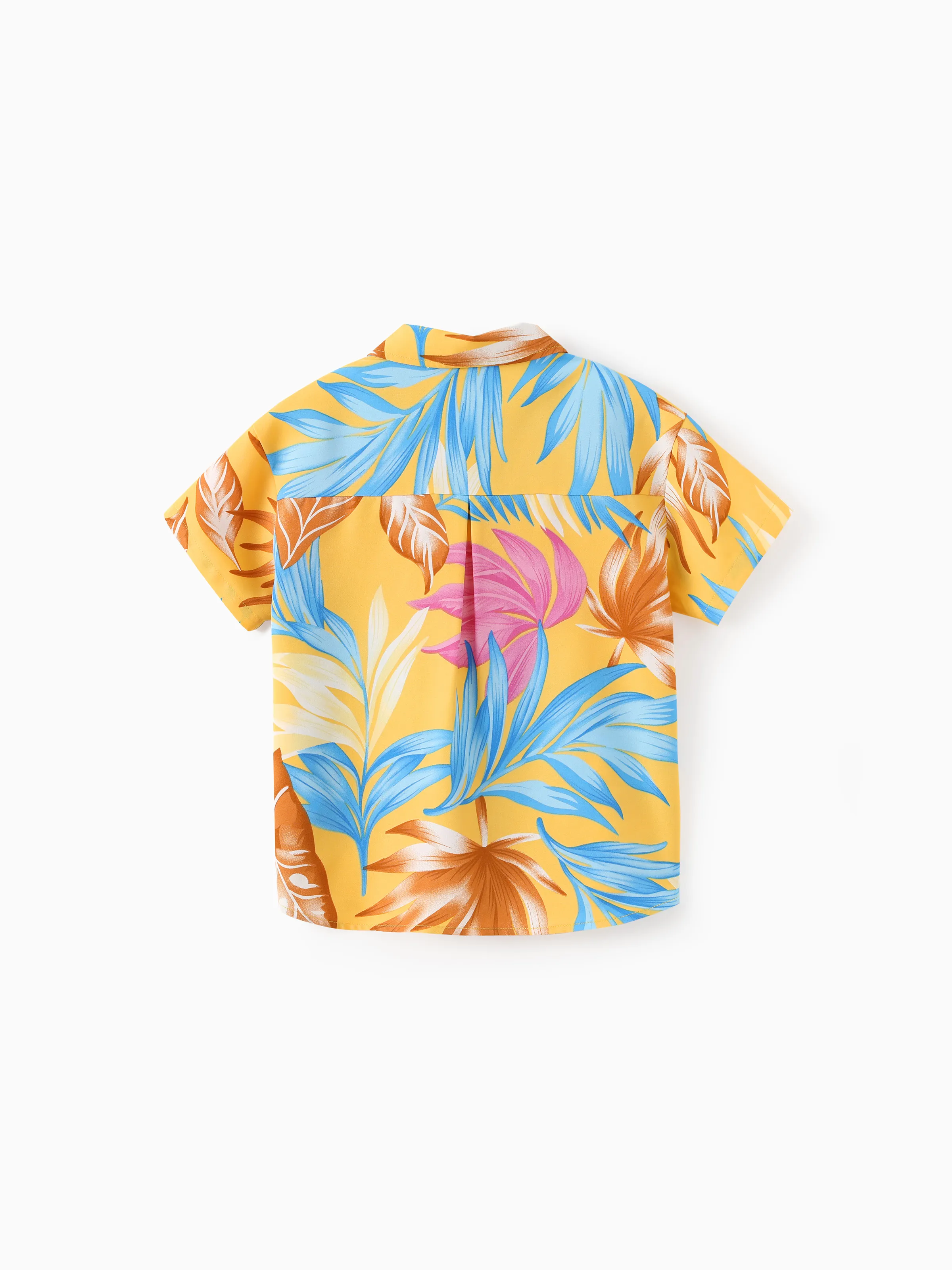 Family Matching Yellow Set Tropical Leaf Print Short-sleeve Shirt or Strap Dress Yellow - Image 18