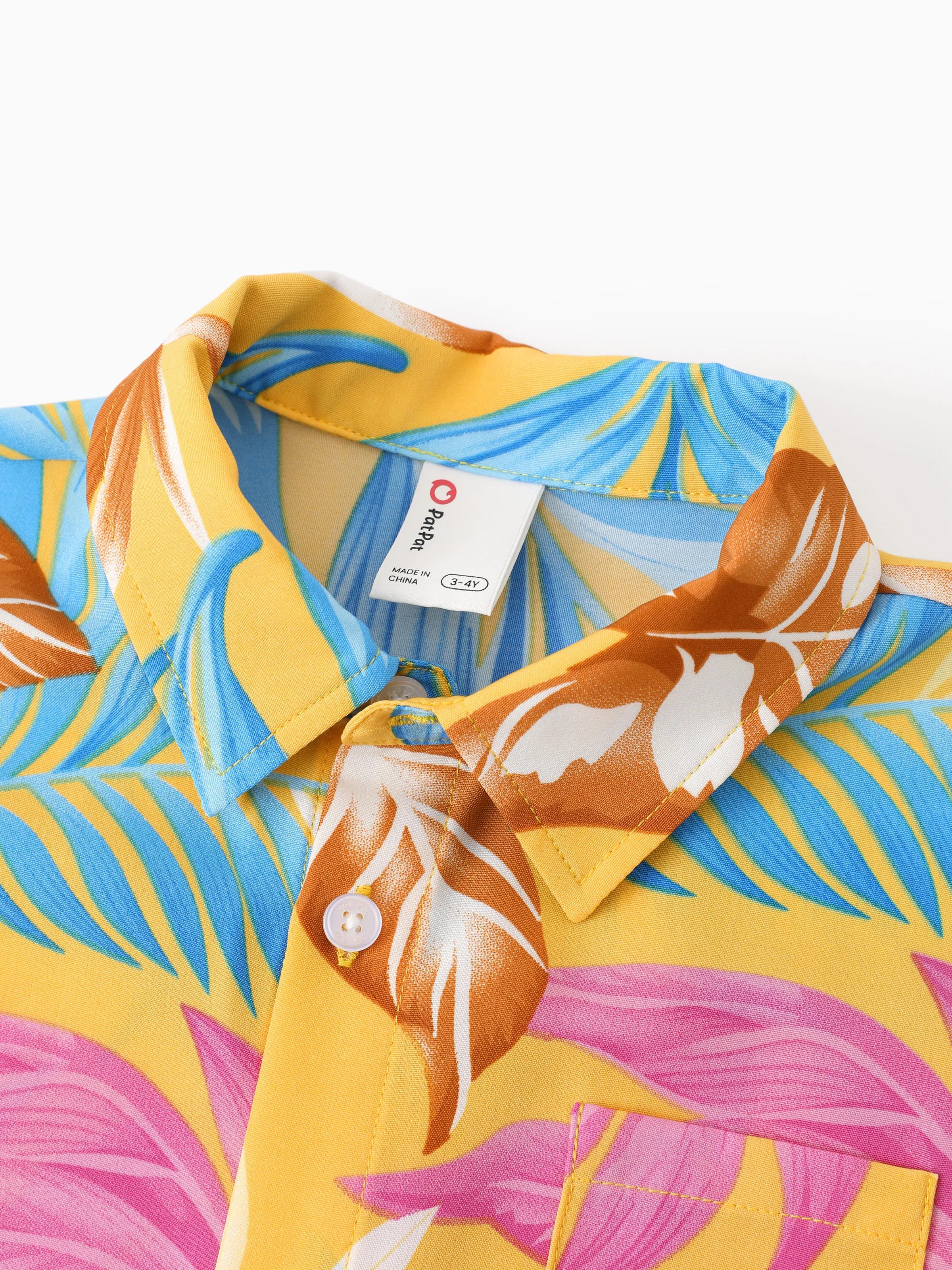 Family Matching Yellow Set Tropical Leaf Print Short-sleeve Shirt or Strap Dress Yellow - Image 19