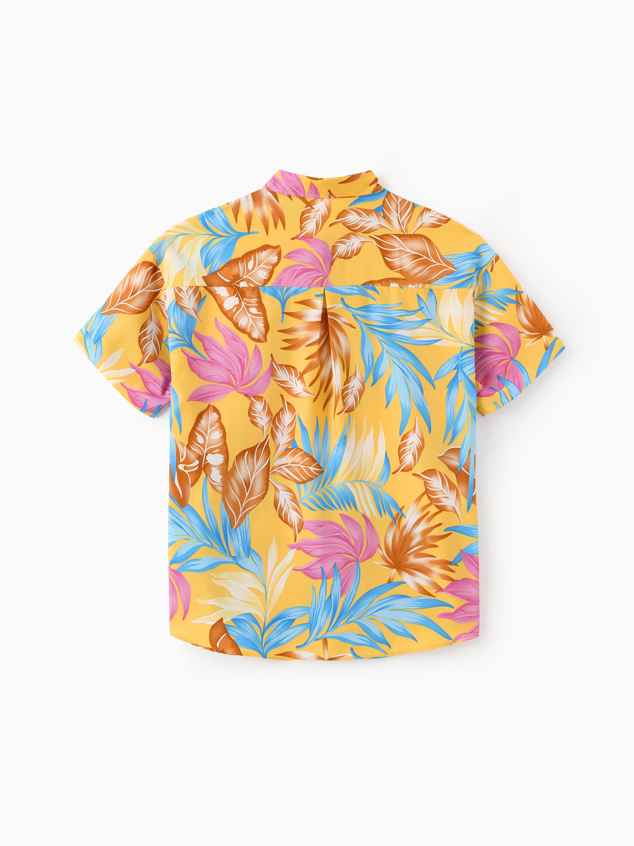 Family Matching Yellow Set Tropical Leaf Print Short-sleeve Shirt or Strap Dress Yellow - Image 23