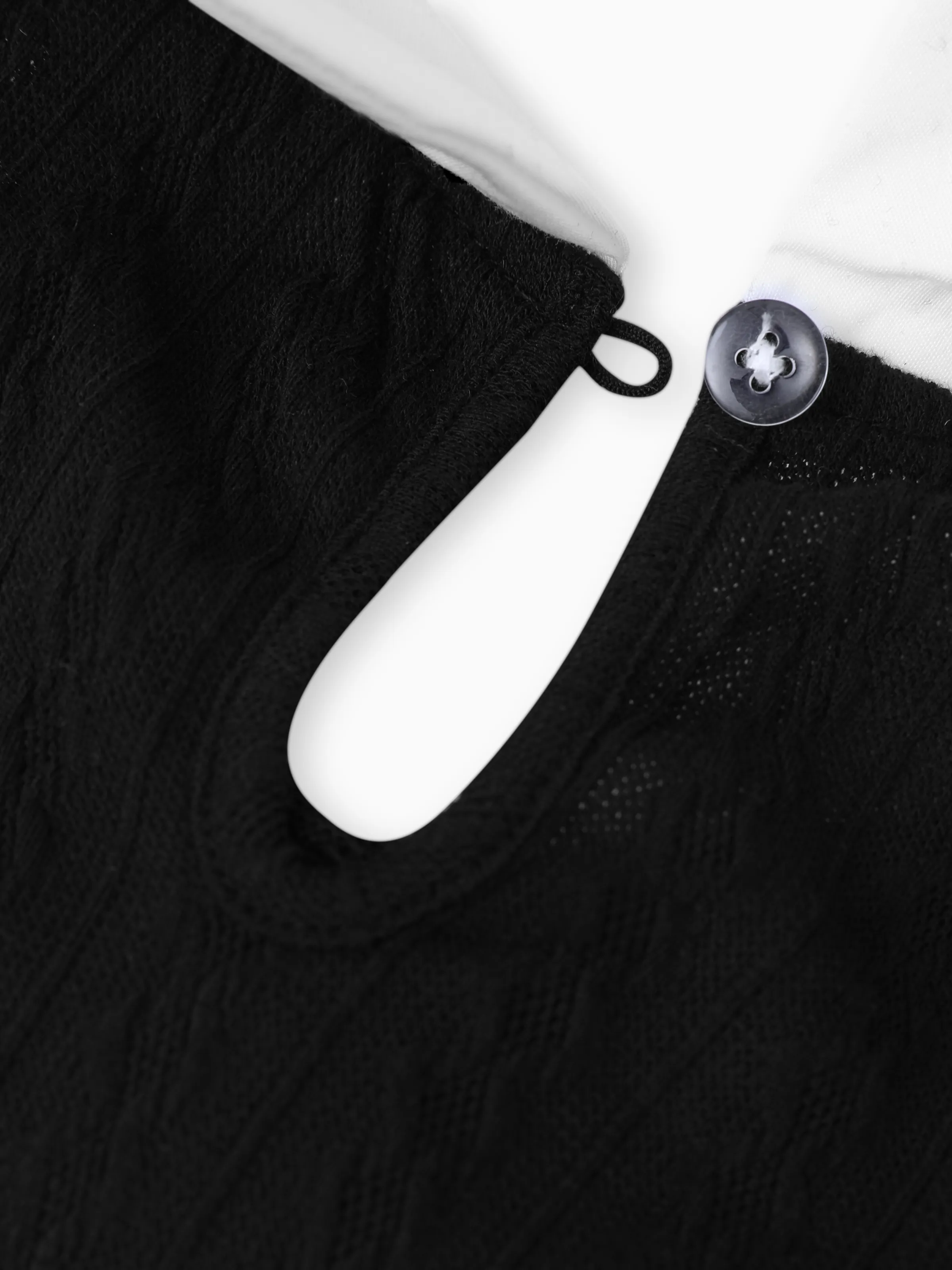 Kid Girl Avant-garde Solid Color Lapel Design Long Sleeve Dress Black - Image 3