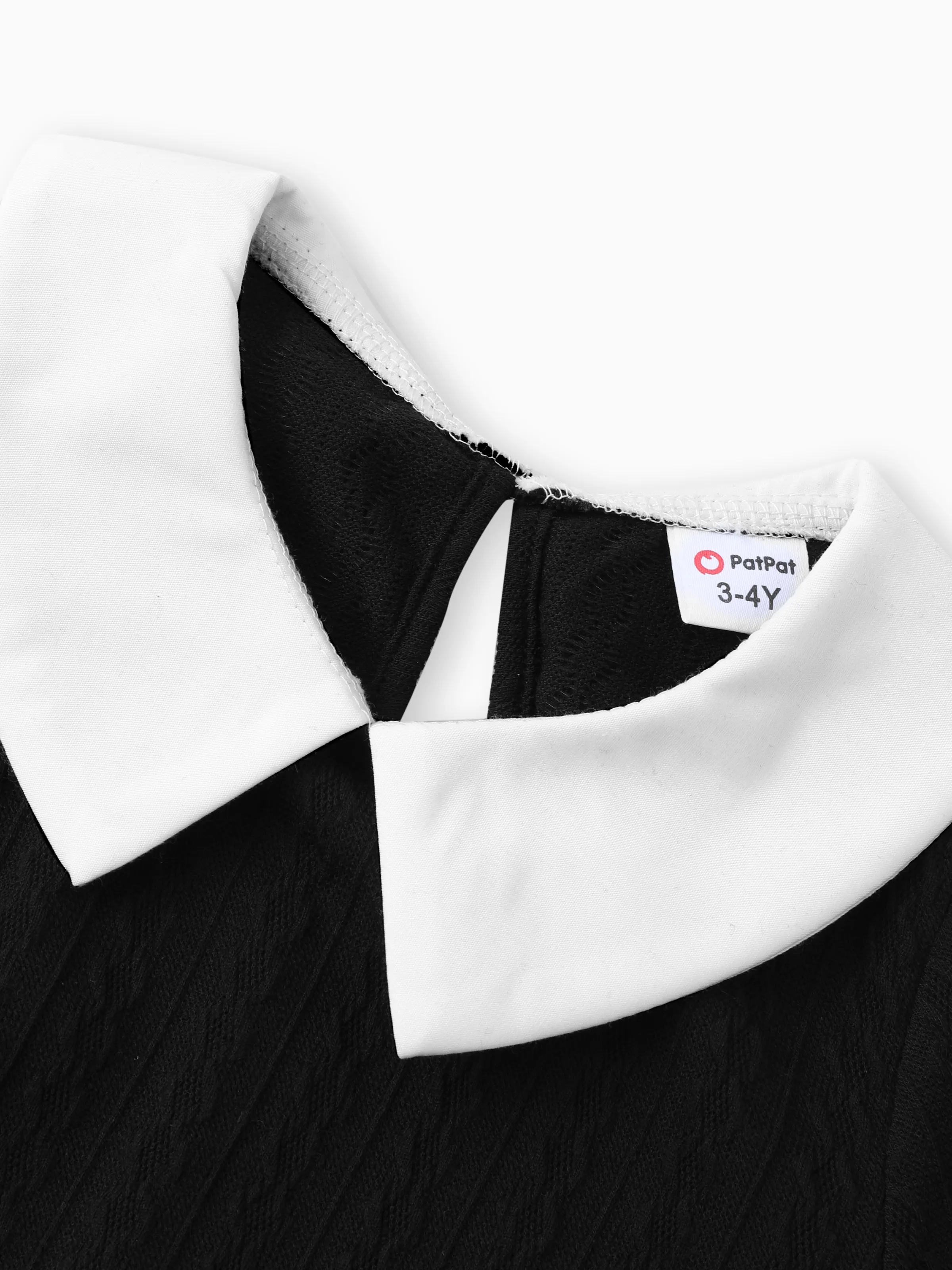 Kid Girl Avant-garde Solid Color Lapel Design Long Sleeve Dress Black - Image 5