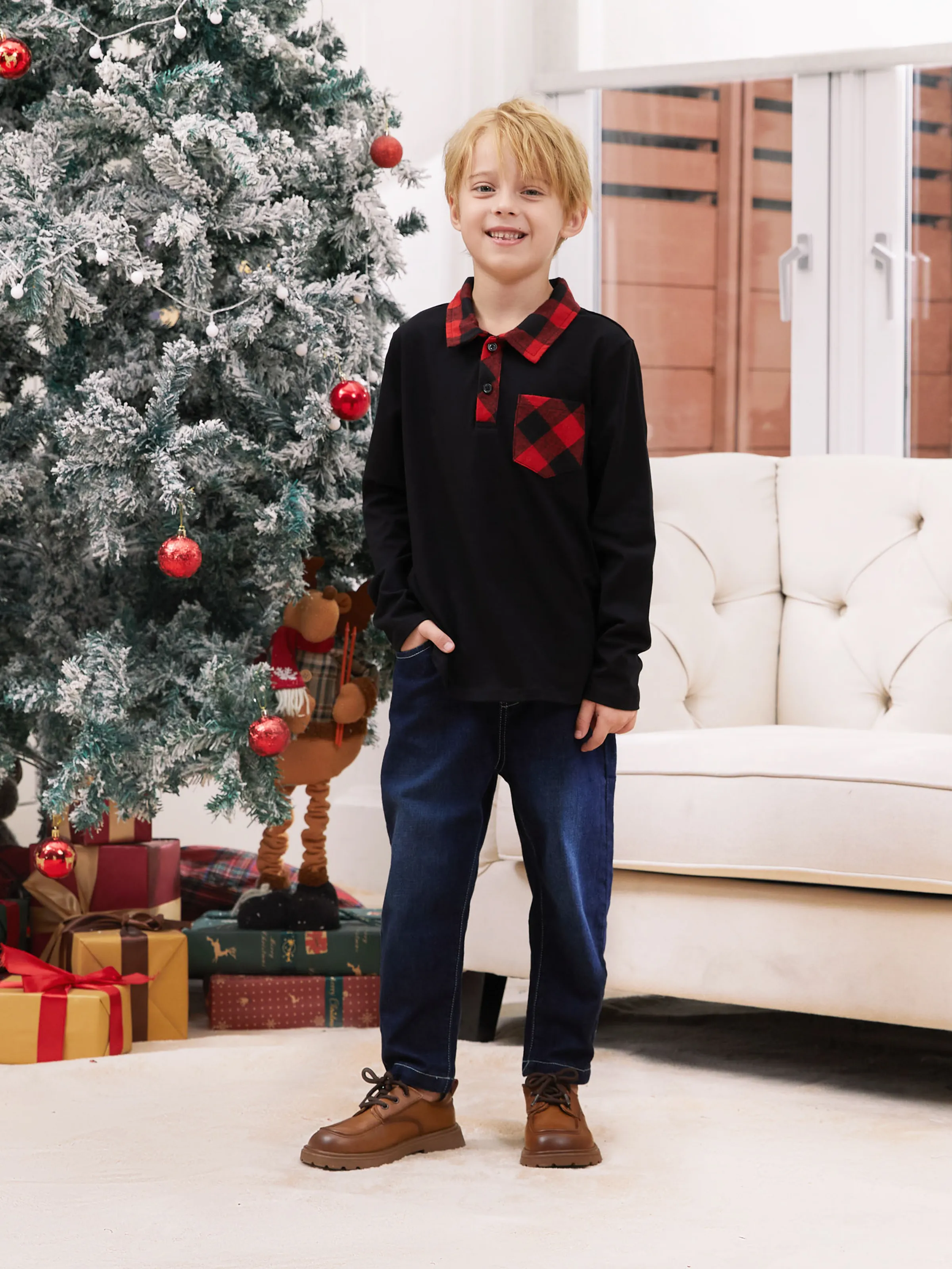 Matching Family Outfits Black and Red Plaid Co-ord Sets Hi-Low Flowy Hemline redblack - Image 17