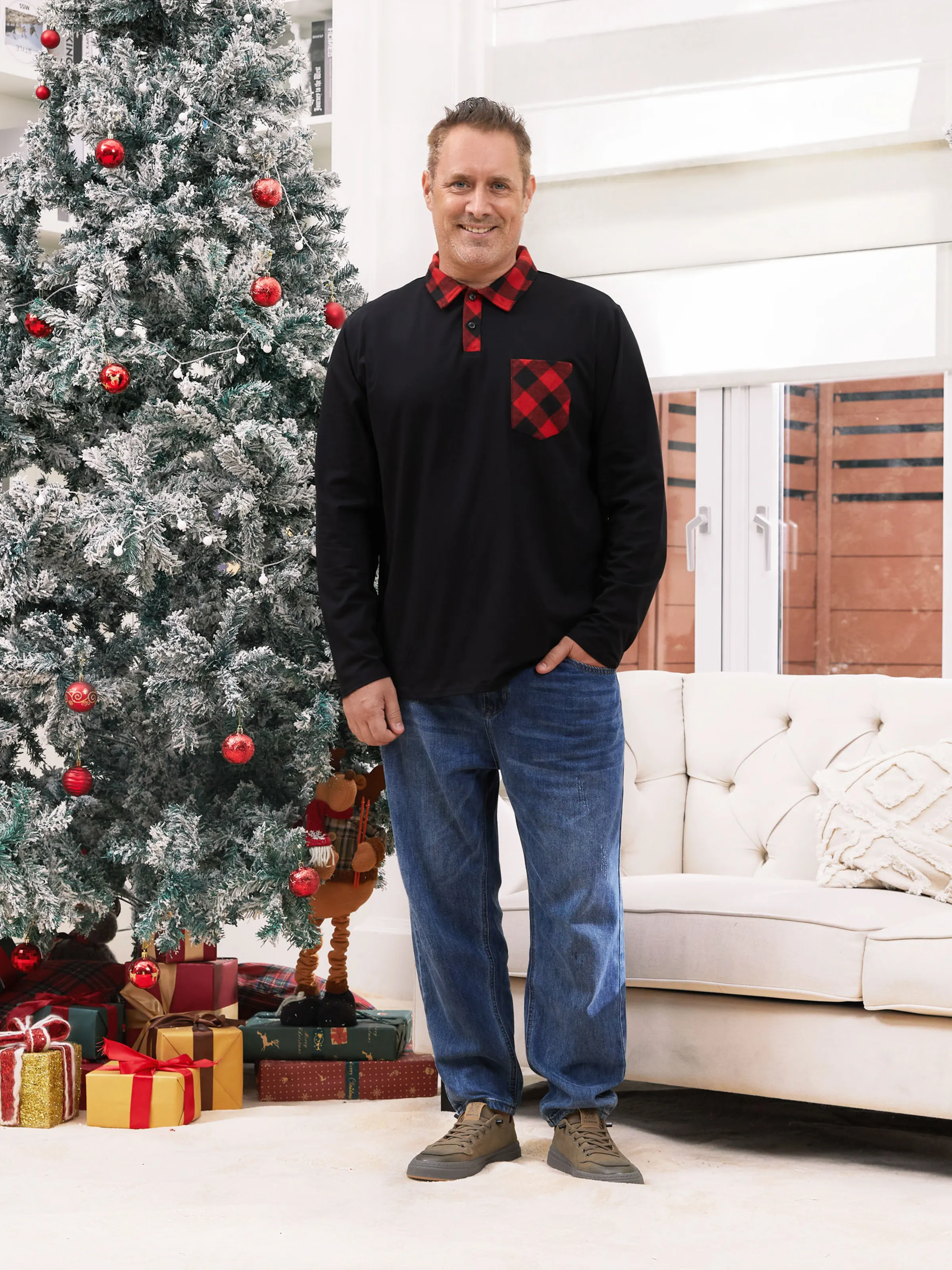 Matching Family Outfits Black and Red Plaid Co-ord Sets Hi-Low Flowy Hemline redblack - Image 22