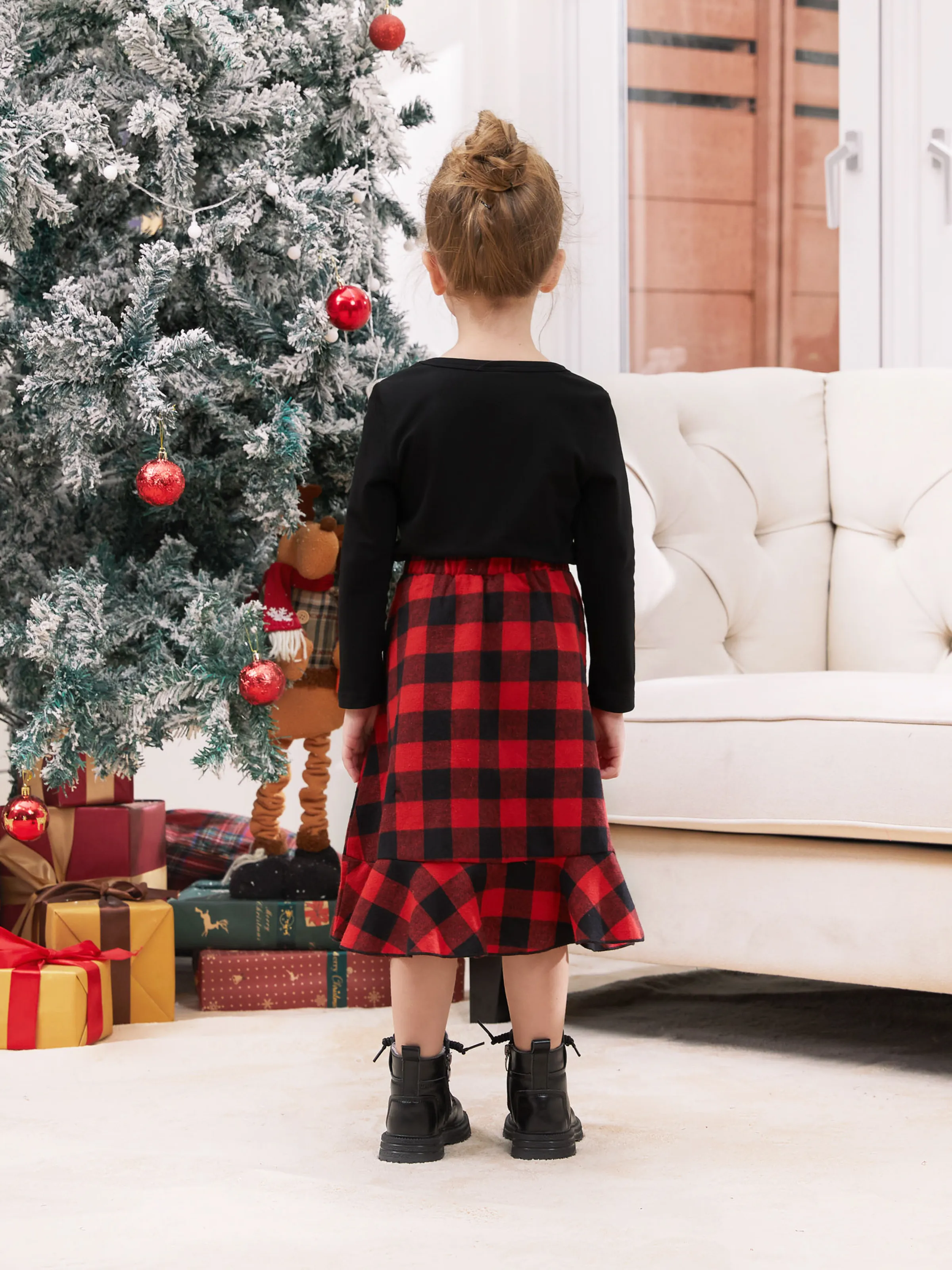 Matching Family Outfits Black and Red Plaid Co-ord Sets Hi-Low Flowy Hemline redblack - Image 8