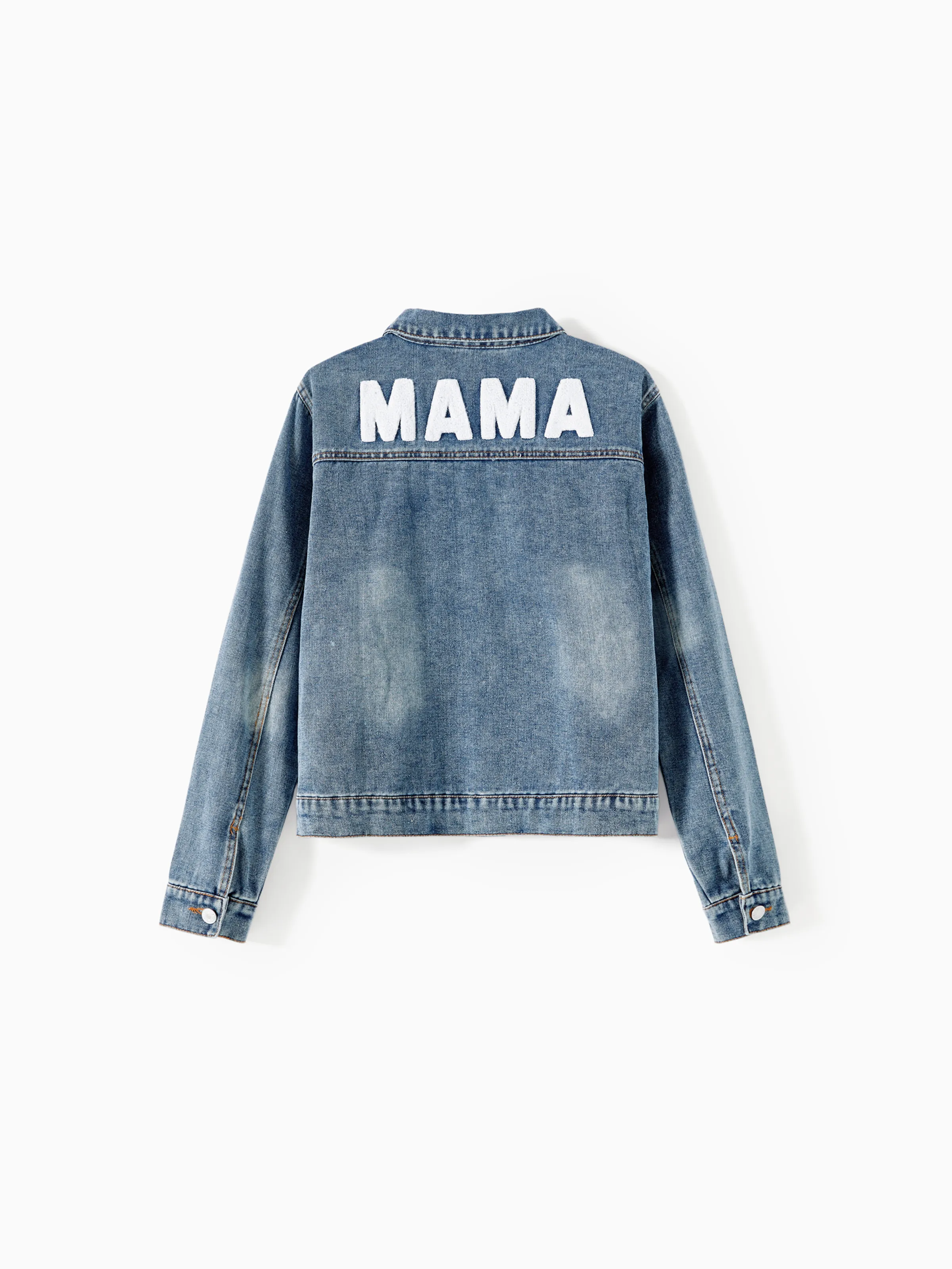 Mom and Me Light Blue Letter Design Long-sleeve Distressed Denim Jackets Light Blue - Image 3