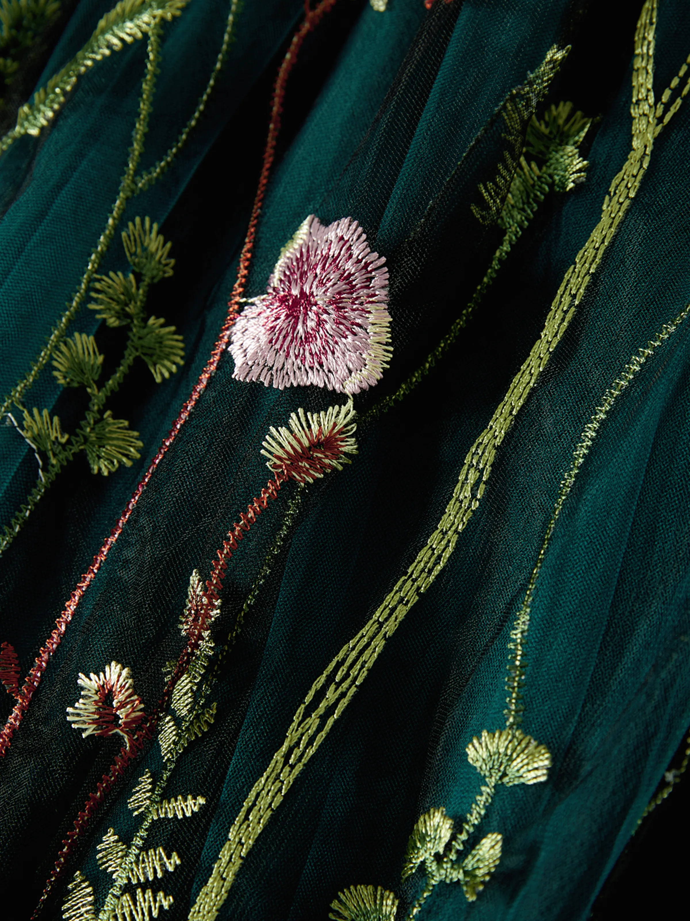 Mommy and Me Casual Dresses - Big Flower Print, Medium Thickness, Short Sleeve, Opaque, Regular Fit Dark Green - Image 11