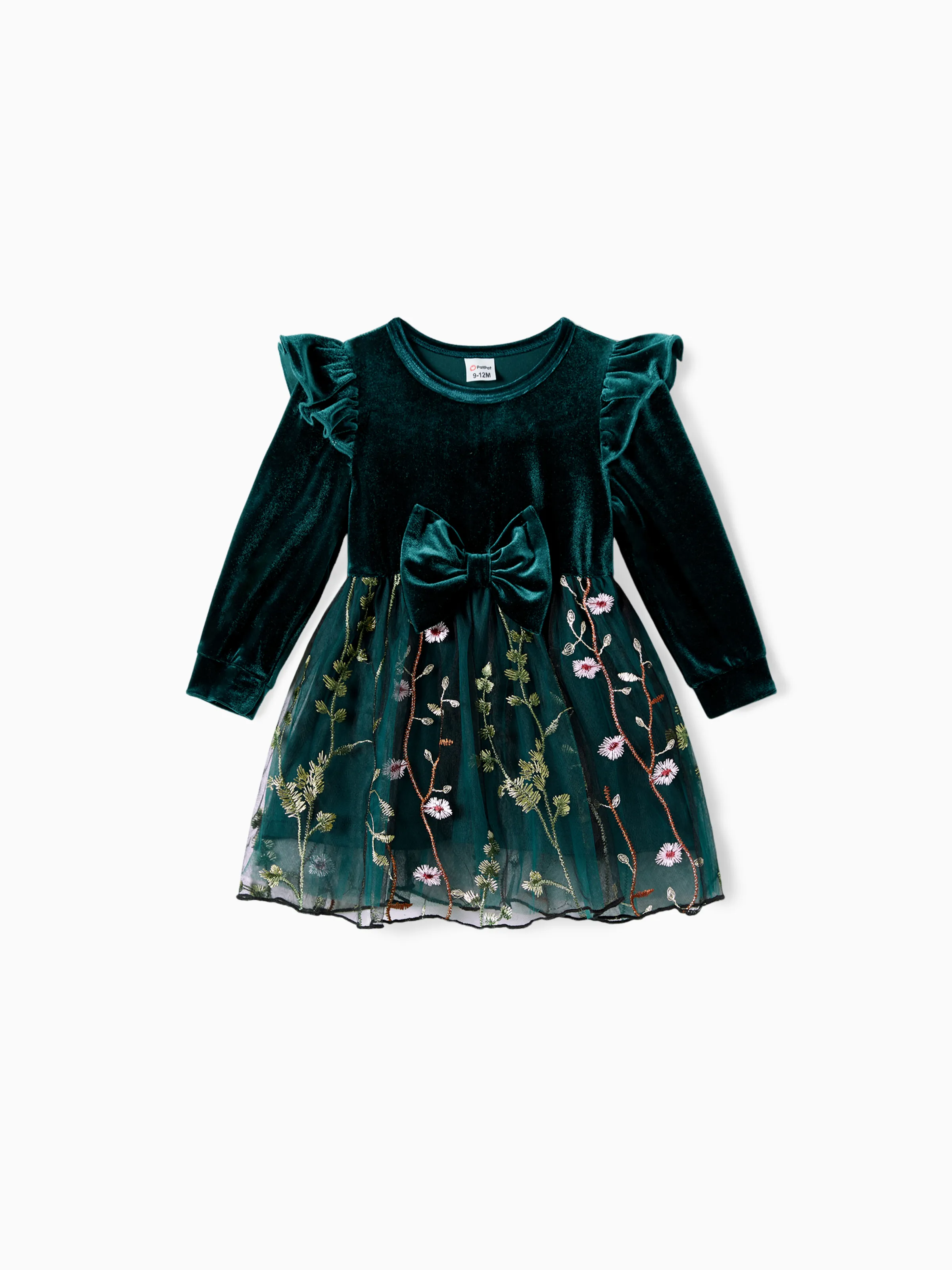 Mommy and Me Casual Dresses - Big Flower Print, Medium Thickness, Short Sleeve, Opaque, Regular Fit Dark Green - Image 12