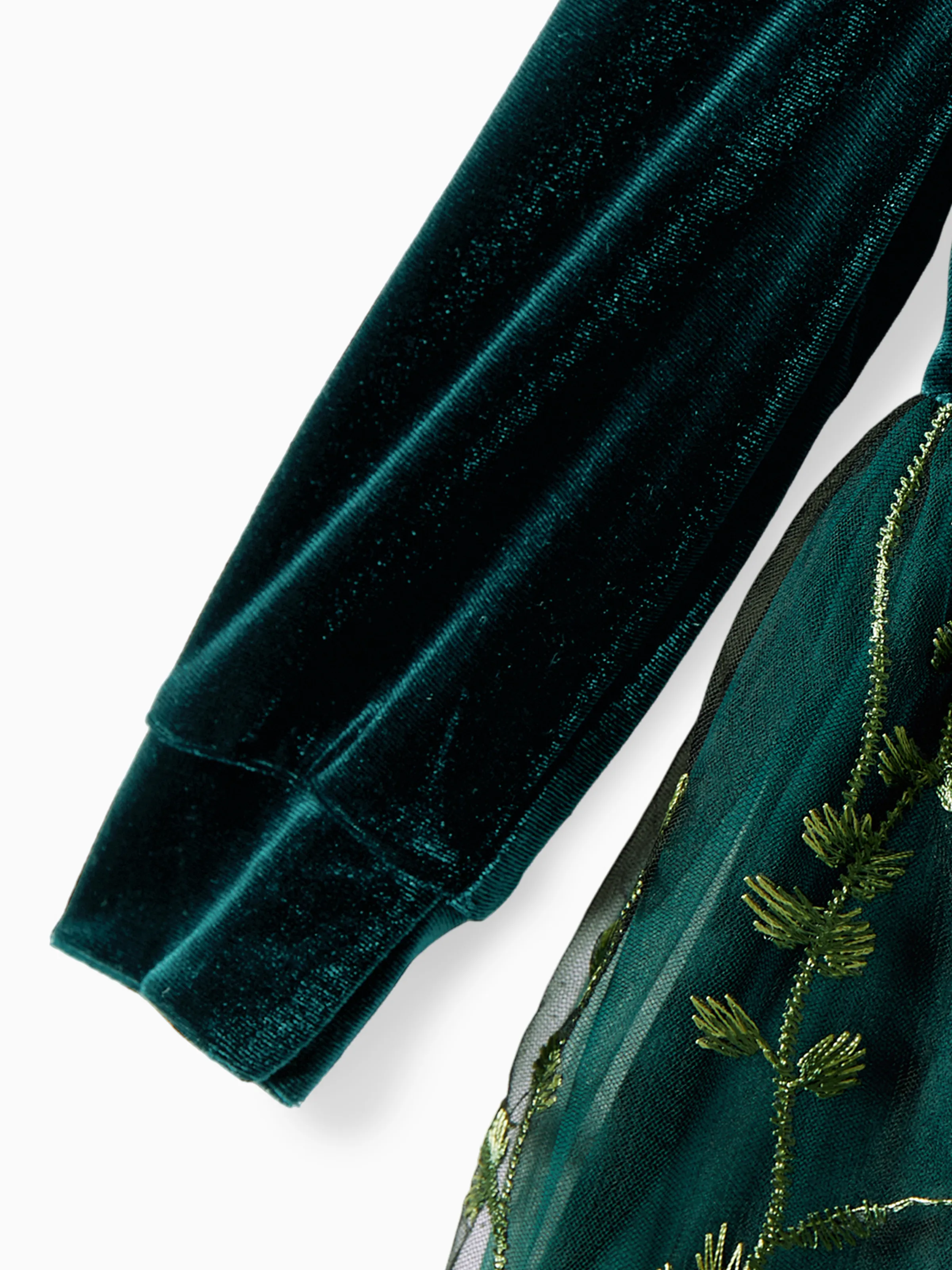 Mommy and Me Casual Dresses - Big Flower Print, Medium Thickness, Short Sleeve, Opaque, Regular Fit Dark Green - Image 13