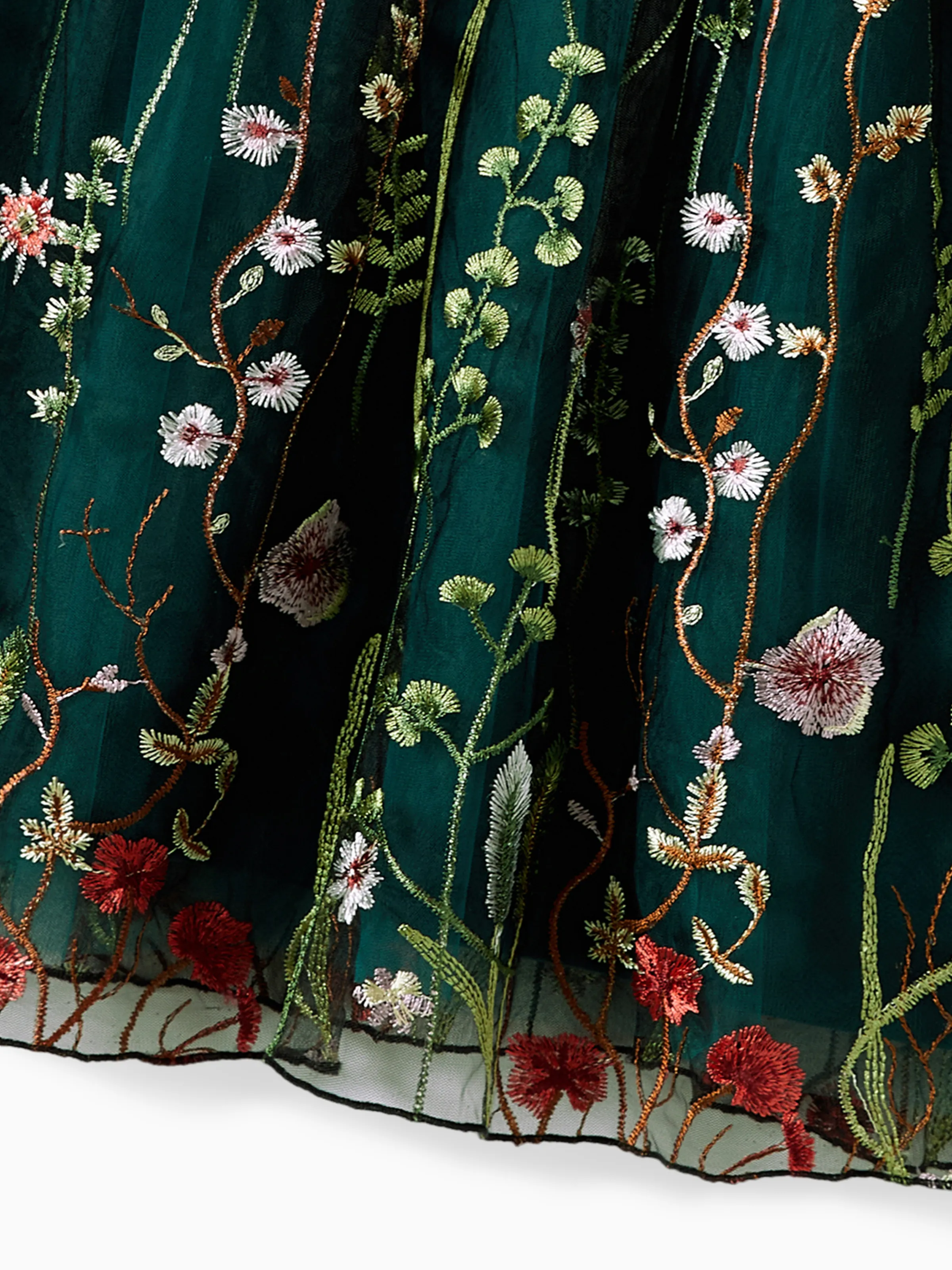 Mommy and Me Casual Dresses - Big Flower Print, Medium Thickness, Short Sleeve, Opaque, Regular Fit Dark Green - Image 5