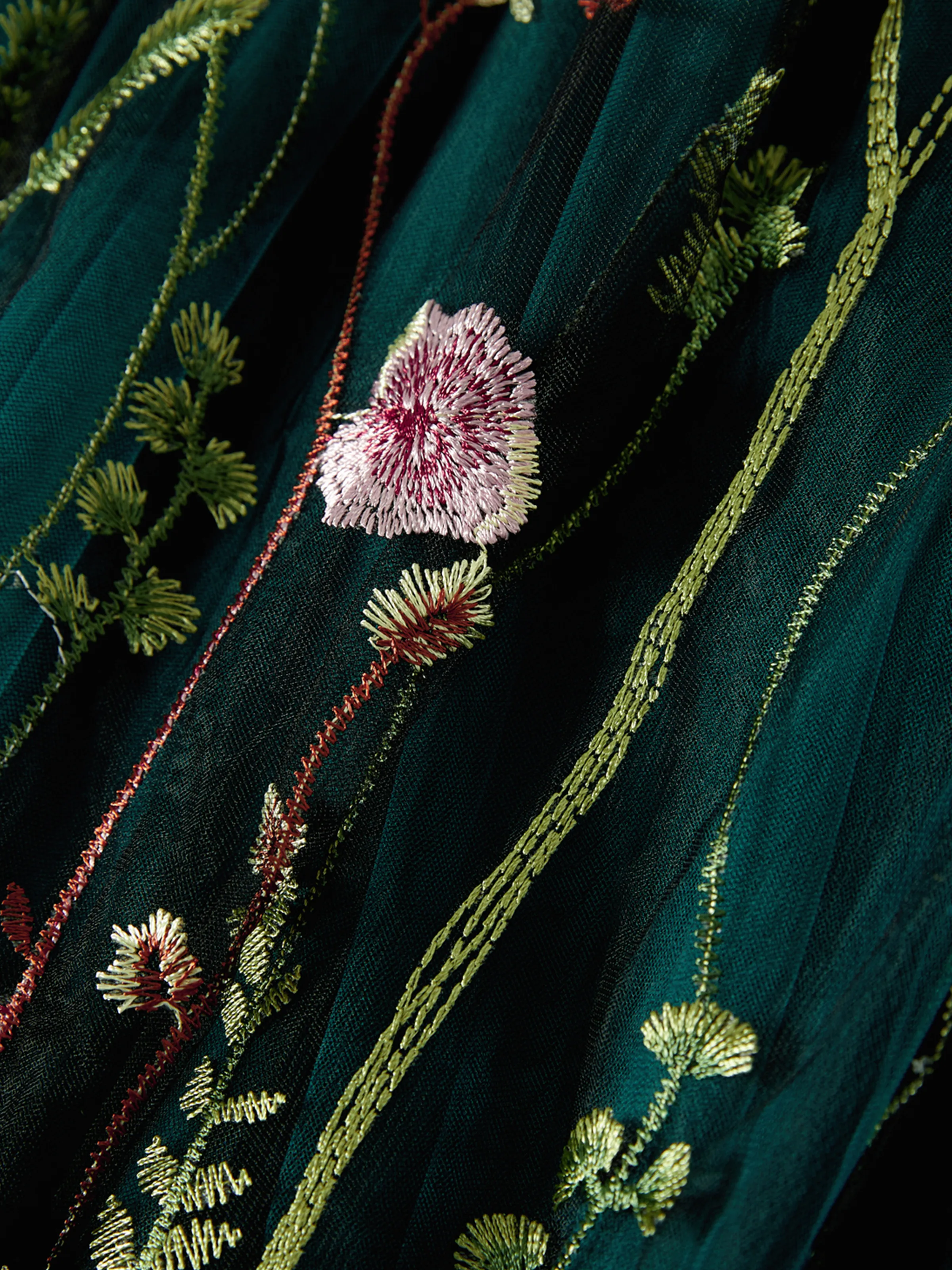 Mommy and Me Casual Dresses - Big Flower Print, Medium Thickness, Short Sleeve, Opaque, Regular Fit Dark Green - Image 6