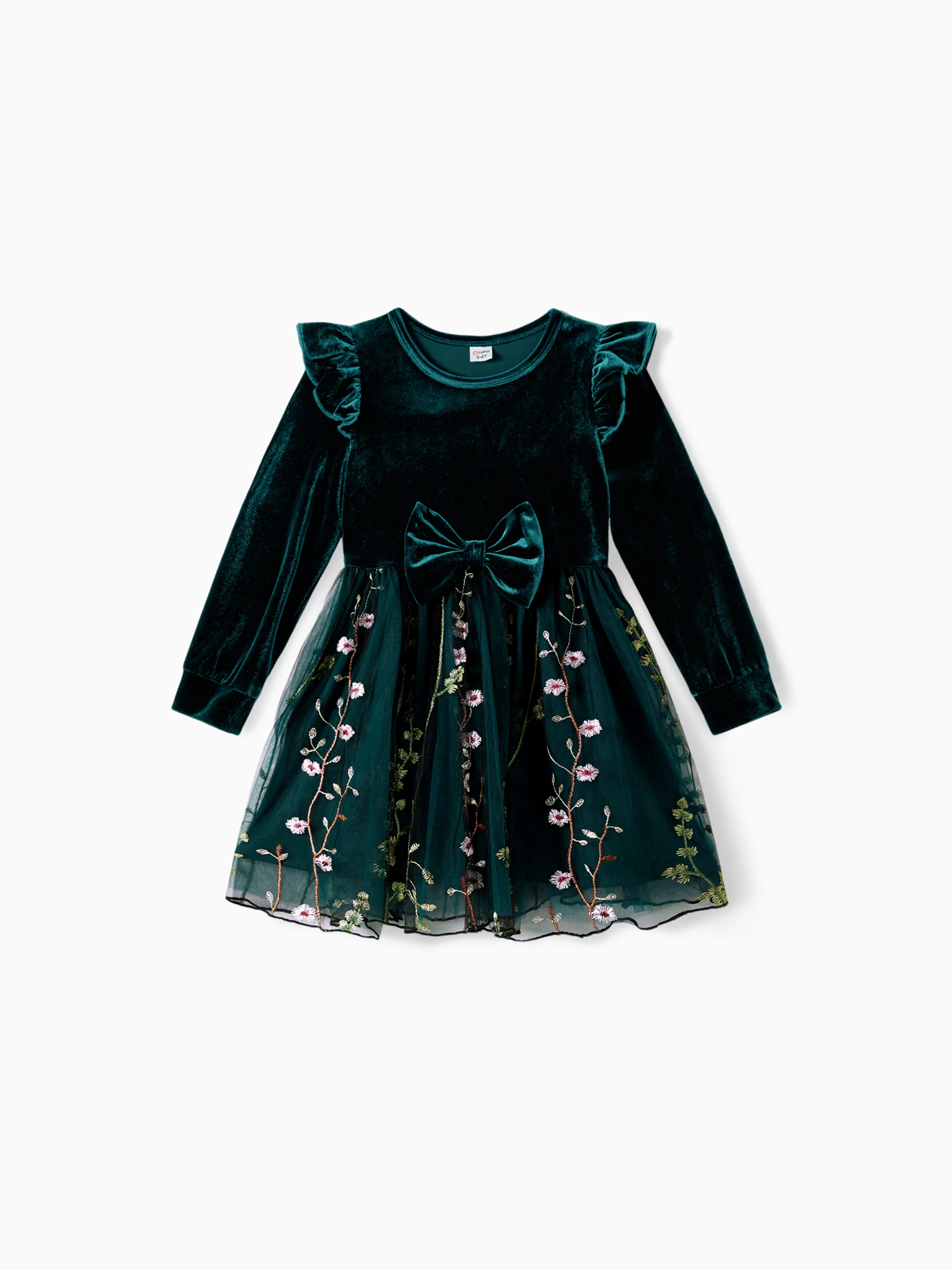 Mommy and Me Casual Dresses - Big Flower Print, Medium Thickness, Short Sleeve, Opaque, Regular Fit Dark Green - Image 7