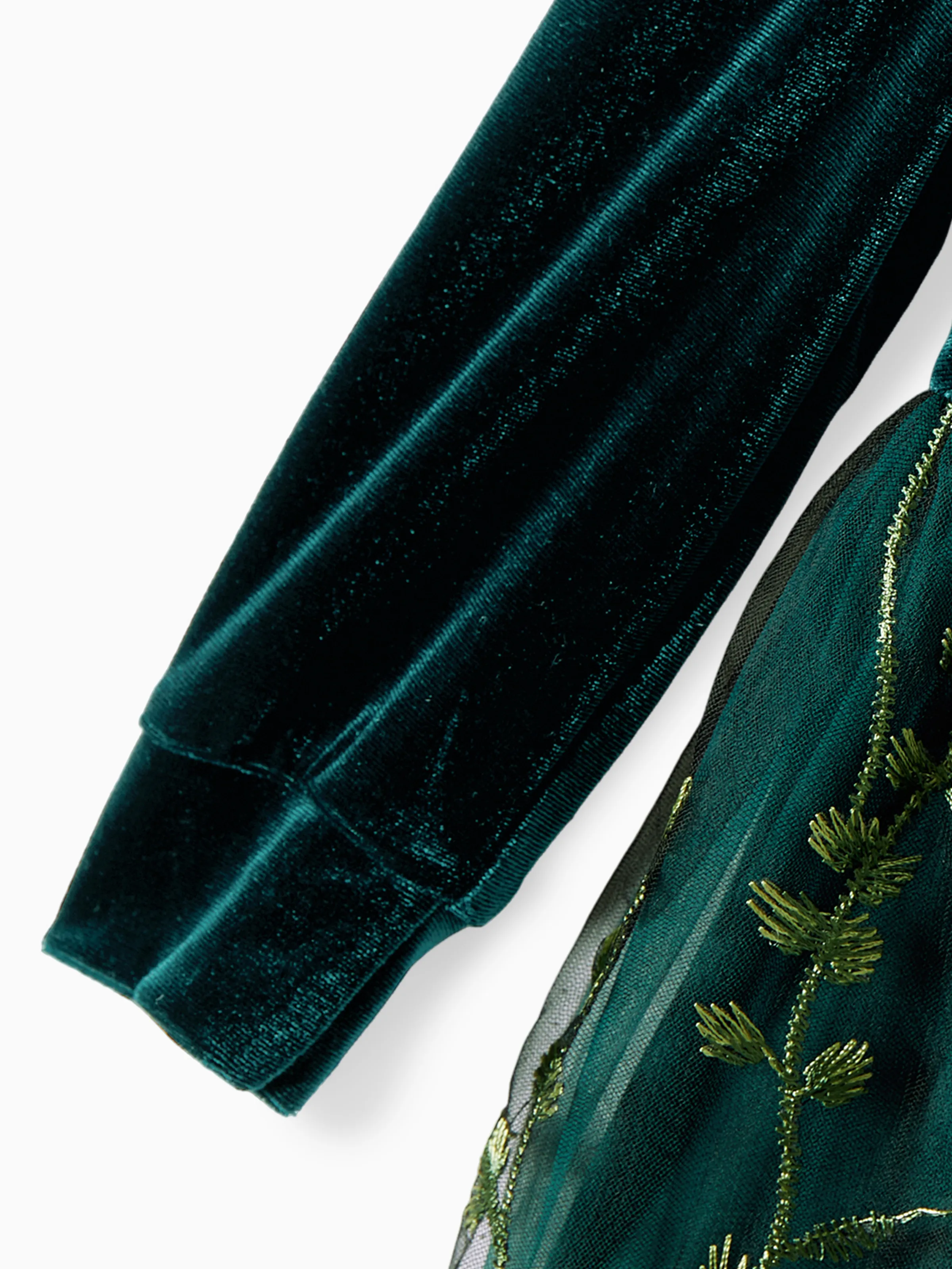 Mommy and Me Casual Dresses - Big Flower Print, Medium Thickness, Short Sleeve, Opaque, Regular Fit Dark Green - Image 9