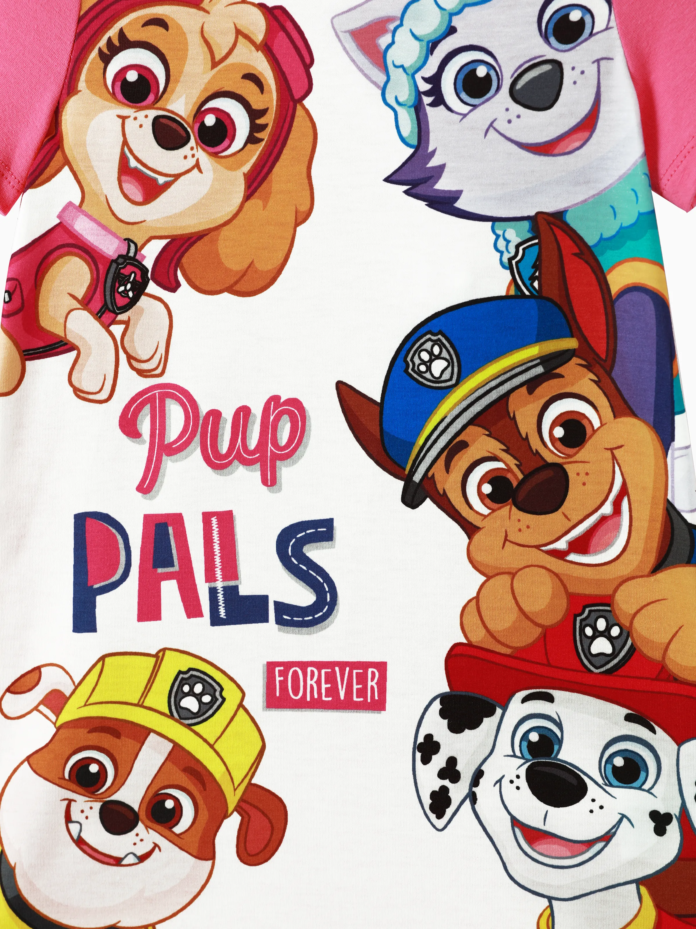 PAW Patrol Toddler Girl Chase Marshall Skye Rubble Everest Letter Print Colorblock Short-sleeve Cotton Dress PinkyWhite - Image 8