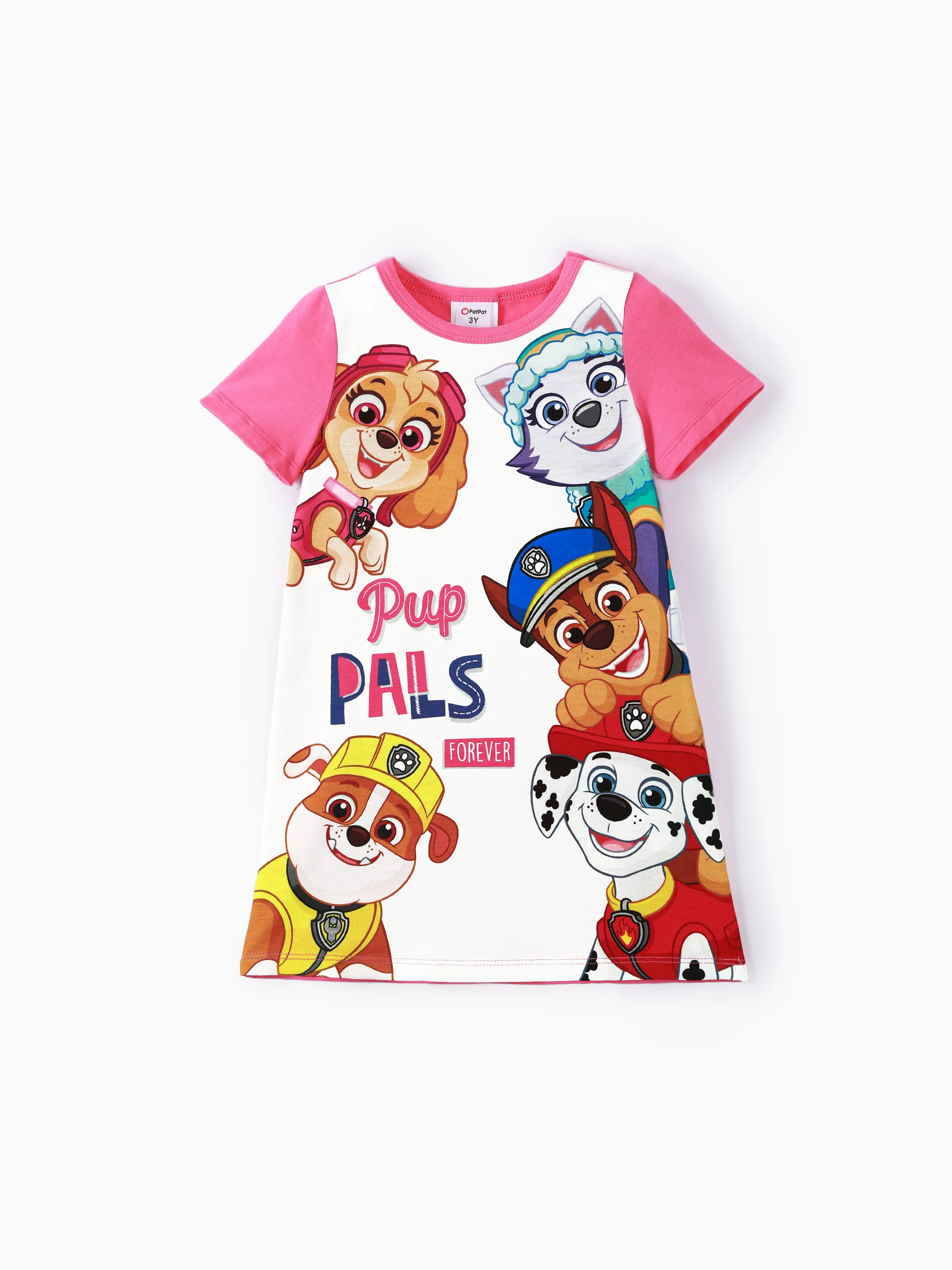 PAW Patrol Toddler Girl Chase Marshall Skye Rubble Everest Letter Print Colorblock Short-sleeve Cotton Dress PinkyWhite - Image 9
