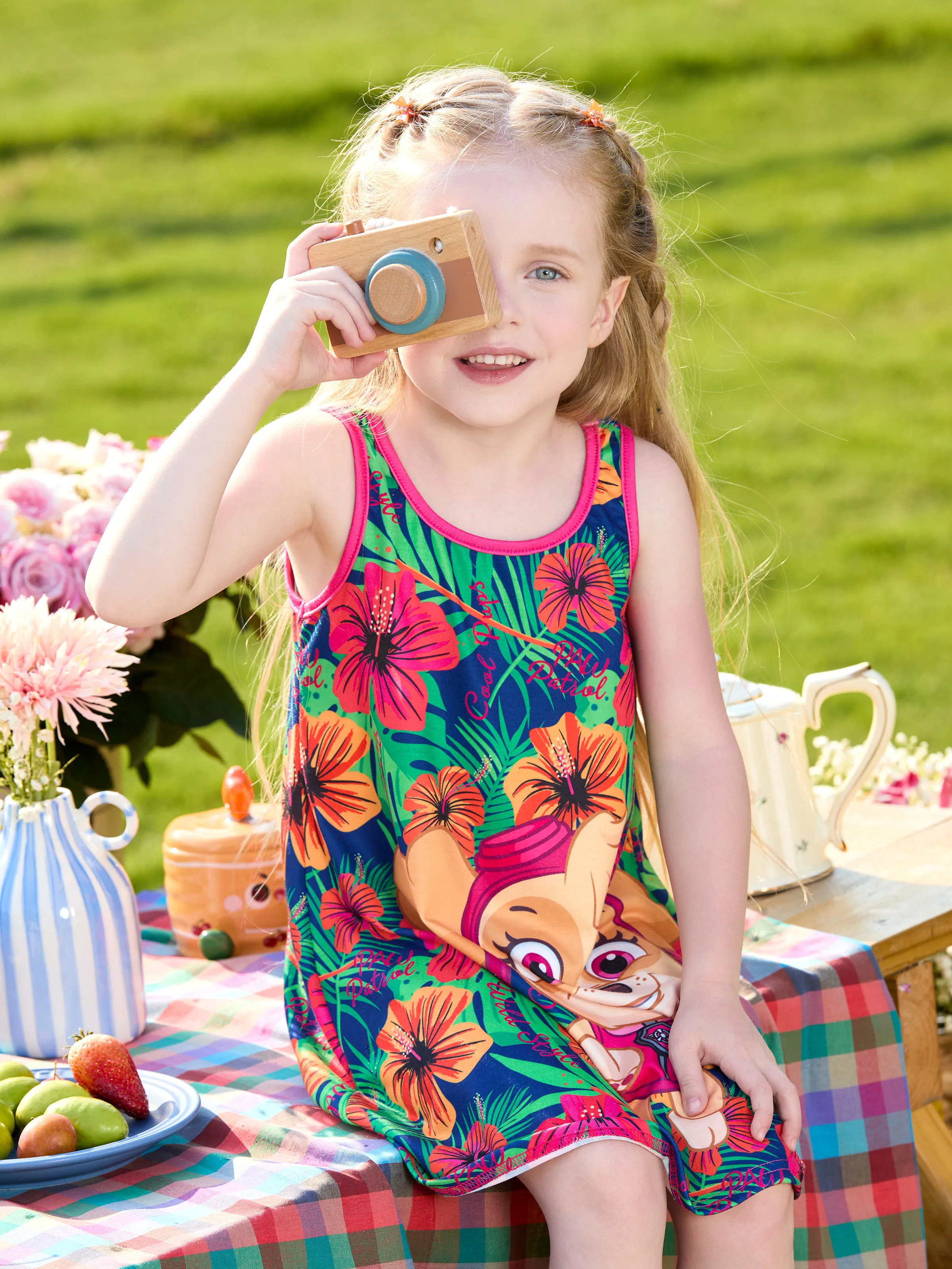 PAW Patrol Toddlers Girl 1pc Skye Tropical Plant Sleeveless Dresse Hot Pink - Image 3