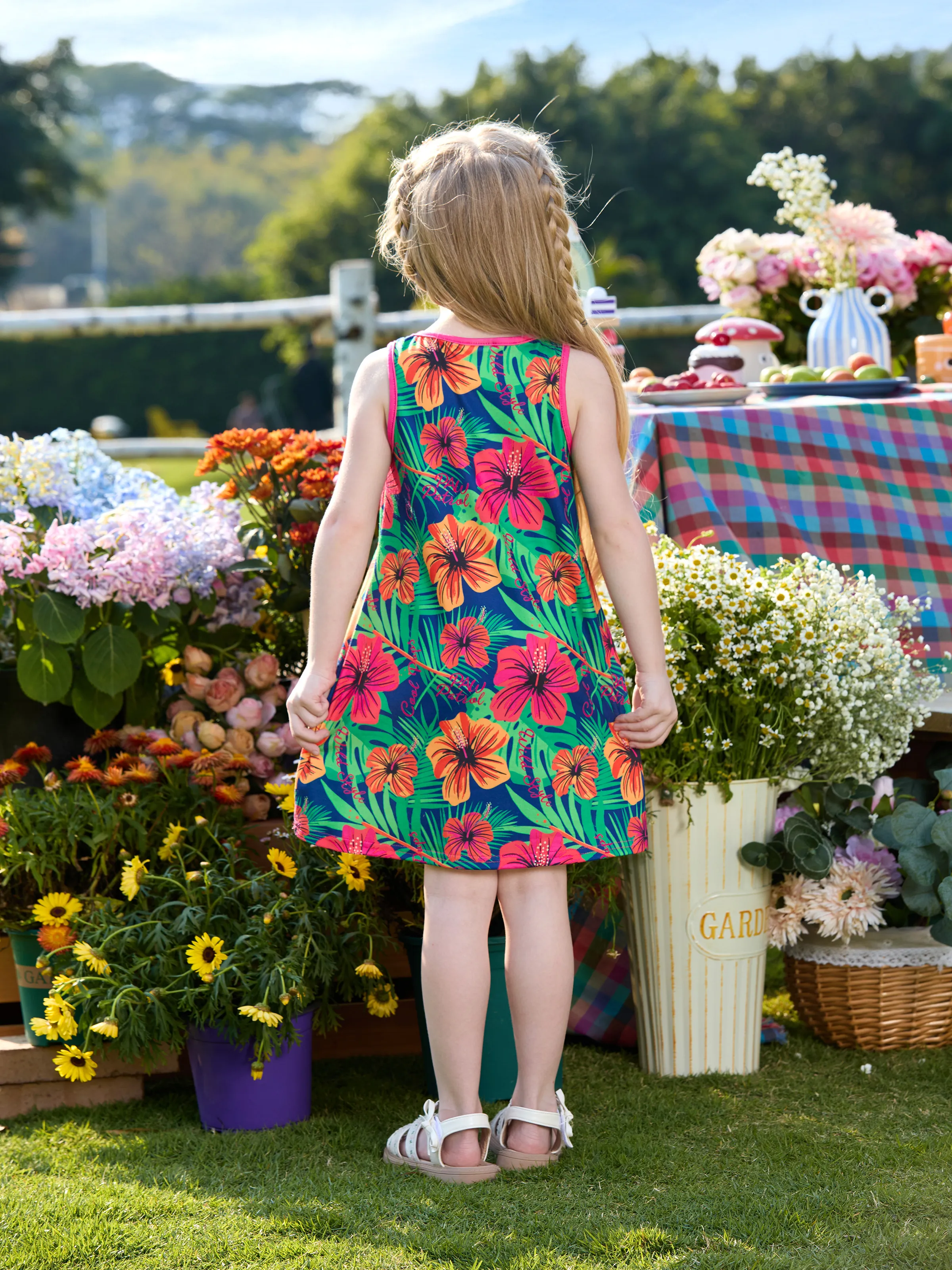 PAW Patrol Toddlers Girl 1pc Skye Tropical Plant Sleeveless Dresse Hot Pink - Image 4