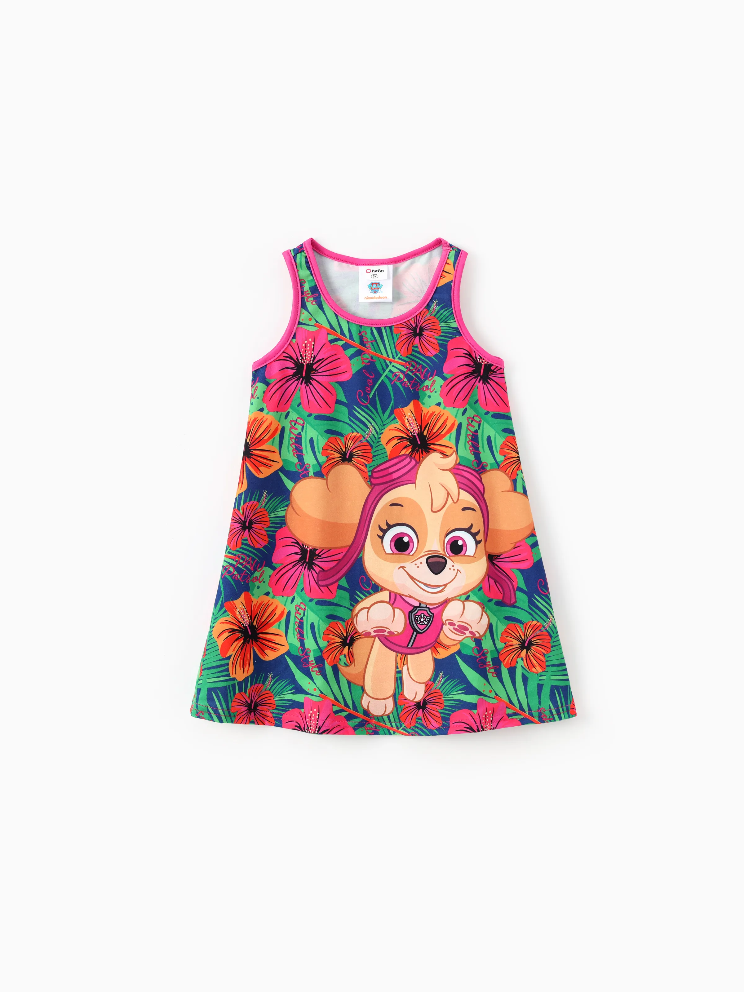 PAW Patrol Toddlers Girl 1pc Skye Tropical Plant Sleeveless Dresse Hot Pink - Image 5