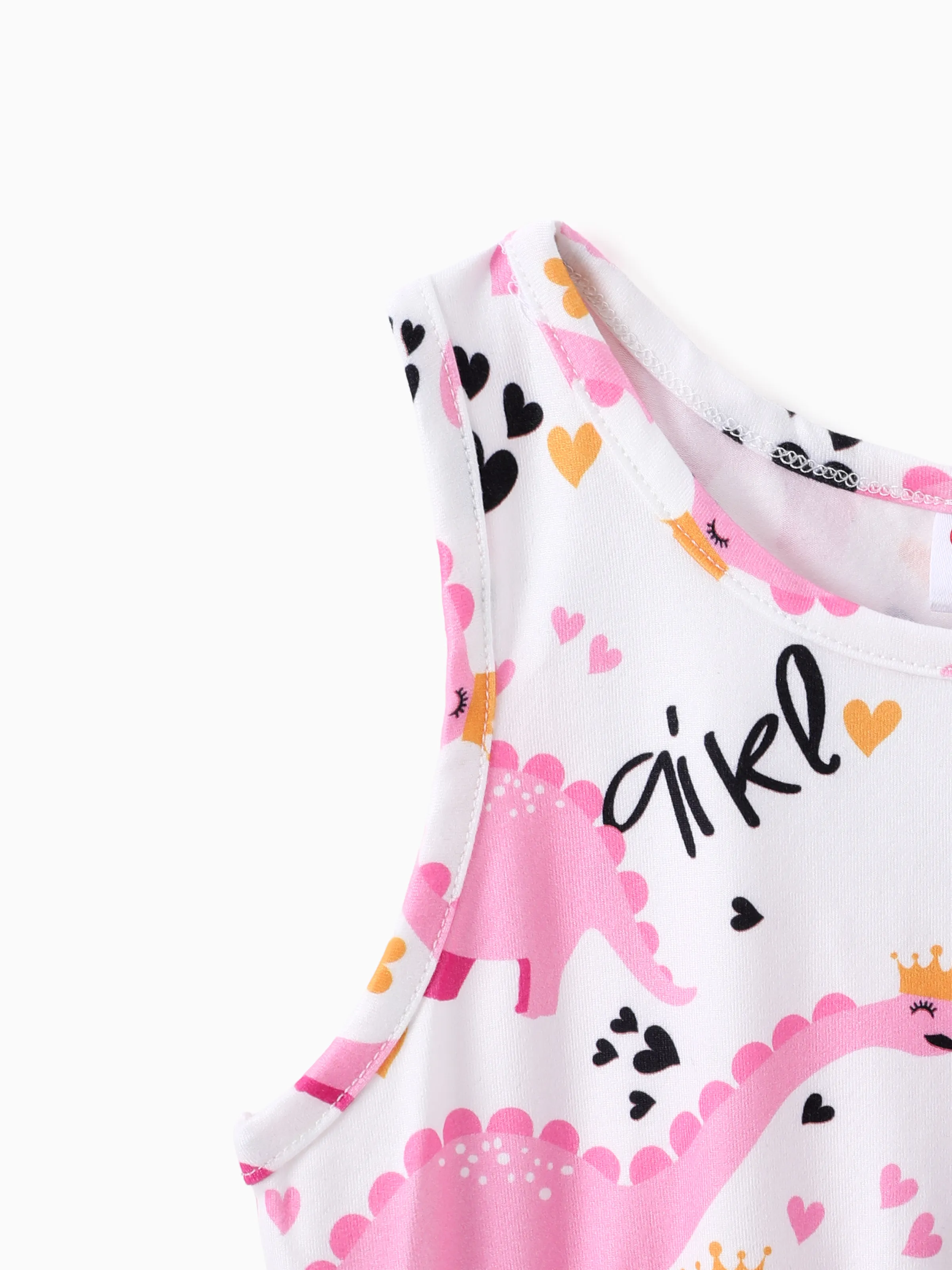 Toddler Girl Animal Dinosaur Print Sleeveless Dress Pink - Image 3