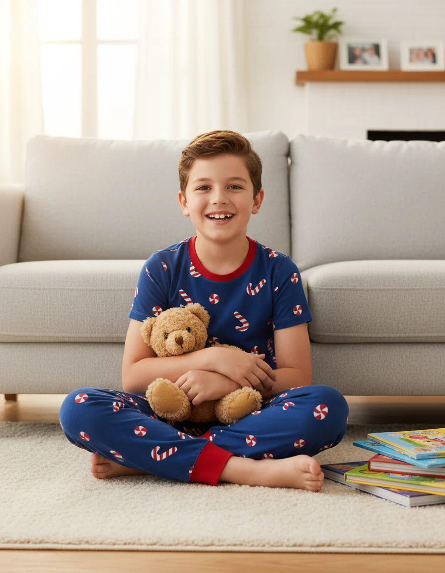 Toddler / Kids Christmas / Halloween PJS for Boys 3-Piece Bamboo Pajama Set 2-in-1 Look for 4 Seasons (Snug-Fitting) Deep Blue - Image 3