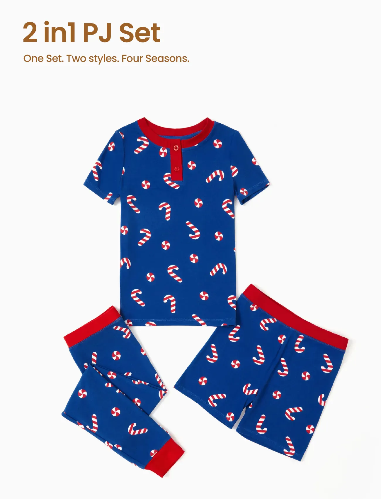 Toddler / Kids Christmas / Halloween PJS for Boys 3-Piece Bamboo Pajama Set 2-in-1 Look for 4 Seasons (Snug-Fitting) Deep Blue - Image 5