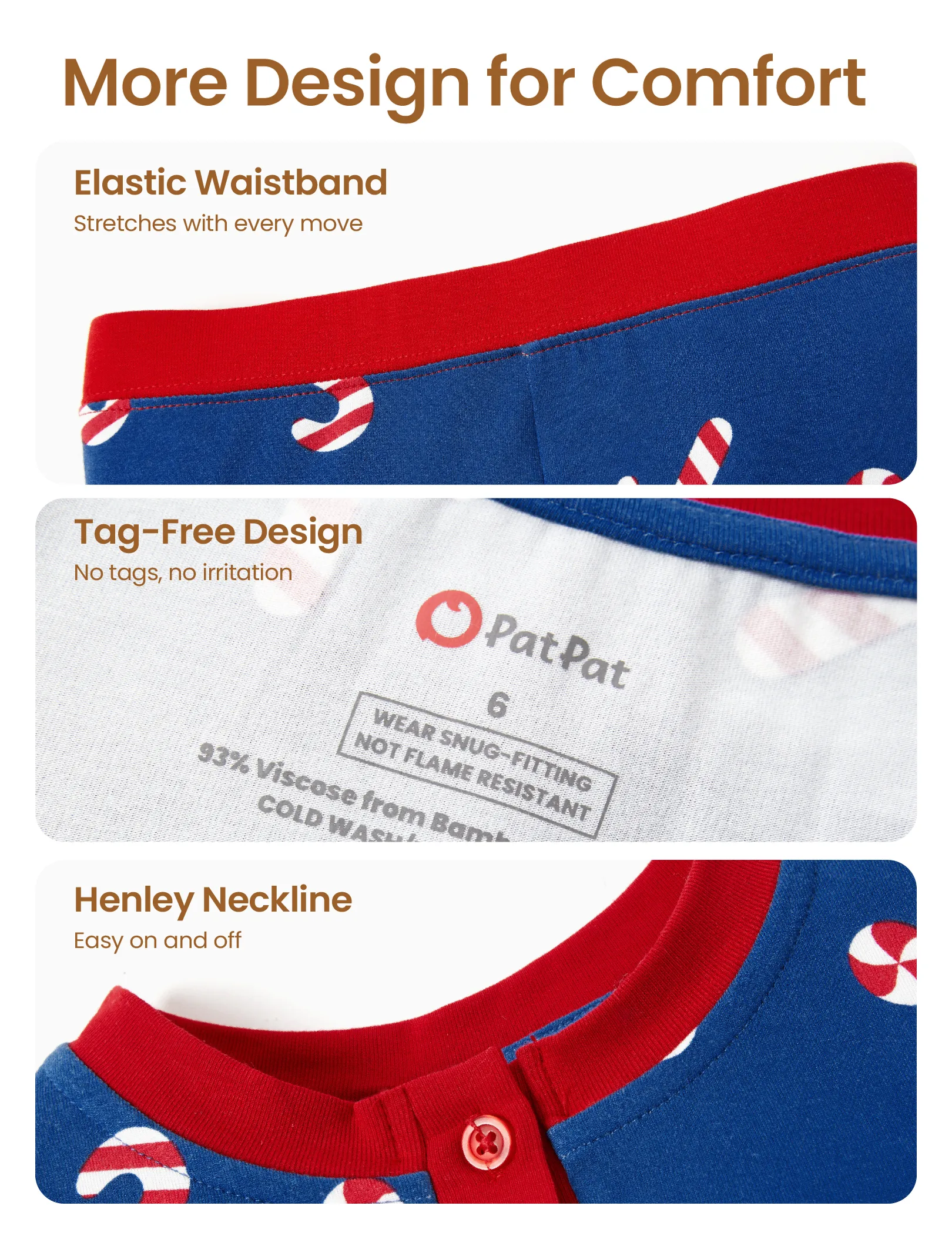 Toddler / Kids Christmas / Halloween PJS for Boys 3-Piece Bamboo Pajama Set 2-in-1 Look for 4 Seasons (Snug-Fitting) Deep Blue - Image 9